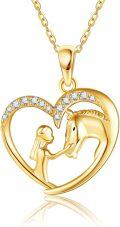 wholesale 14K Gold Heart Horse and Girl Charm Necklace for Women Mom Lover Gift-0-0
