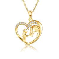 wholesale 14k Gold Girl And Horse Heart Pendant Necklace-Horse and Women Necklace