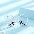 wholesale 925 Sterling Silver 3D Cross Design Black Enamel Small Circle Hoop Earrings for Women Girls -0-3
