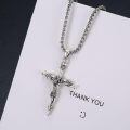 wholesale Silver Plated Copper Oxidized Silver Jesus Crucifix Rope Cross Pendant Necklace-0-2