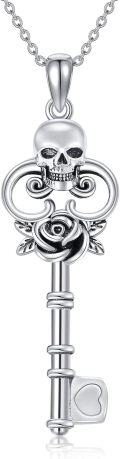 wholesale 925 Sterling Silver Skull Rose Key Pendant Necklace Gift for Women Girl-0-0