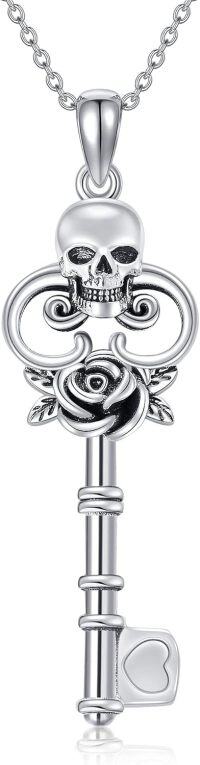 wholesale 925 Sterling Silver Skull Rose Key Pendant Necklace Gift for Women Girl-Style A