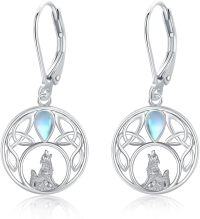 wholesale 925 Sterling Silver Moonstone Celtic Wolf Drop Earrings-B-Celtic Wolf