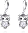 wholesale 925 Sterling Silver Birthstone Owl Dangle Earrings for Women Christmas Gifts-0-0