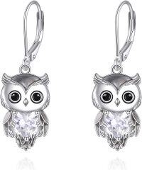 wholesale 925 Sterling Silver Birthstone Owl Dangle Earrings for Women Christmas Gifts-04-April