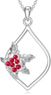 wholesale 925 Sterling Silver Red Enamel Floral Drop Pendant Necklace for Women Gifts-Holly Pendant