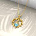 wholesale 14K Gold Heart-Shaped Blue Crystal Crown and Hands Celtic Knot Claddagh Pendant Necklace for Women-0-2