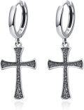 wholesale 925 Sterling Silver & Black Gold Plated Cross Huggie Hoop Earrings for Men and Women-0-0