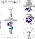 wholesale 925 Sterling Silver Purple Flower and Green Leaf Cross Pendant Necklaces for Women - I Love You Forever Engraved Christian Gifts for Mom & Daughter-0-1