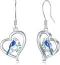 wholesale 925 Sterling Silver Blue Jay and Bird in Heart Shape Drop Earrings-0-0