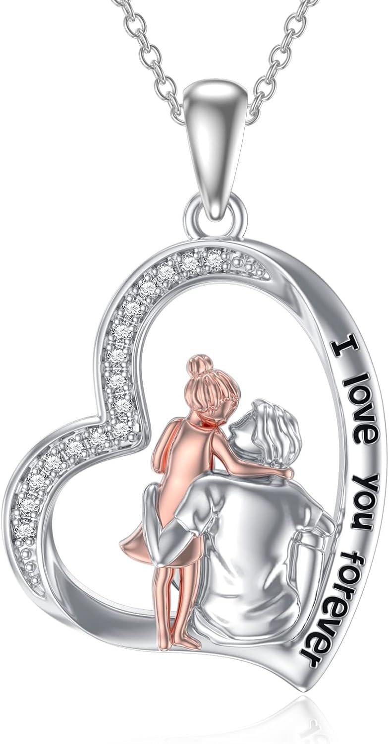 Sterling Silver Sterling Silver Stone Daughter Heart Pendant Necklace from Dad Mom I Love You Forever Jewelry-07-01-Hugging
