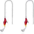 wholesale 925 Sterling Silver Red Fish Drop Threader Earrings for Women and Girls-0-0