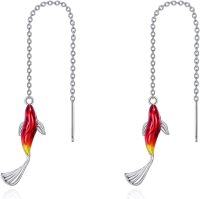 wholesale 925 Sterling Silver Red Fish Drop Threader Earrings for Women and Girls-Koi Fish