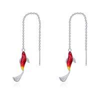 wholesale 925 Sterling Silver Red Fish Drop Threader Earrings for Women and Girls-Koi Fish
