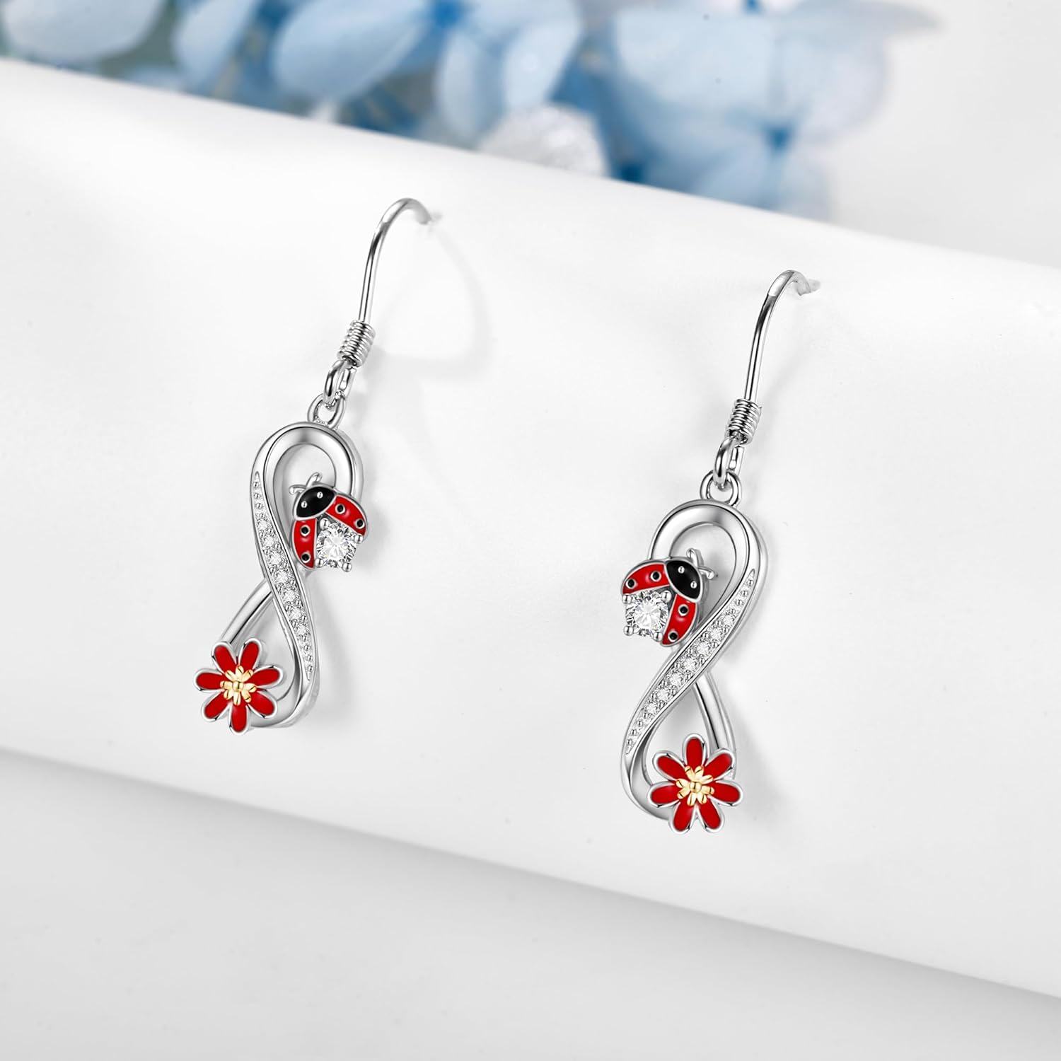 Sterling Silver Stone Ladybug Earrings Women s Infinity Earrings Gifts-0-3