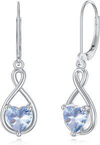 wholesale 925 Sterling Silver Birthstone Infinity Heart Dangle Drop Leverback Earrings for Women-March-Aquamarine,