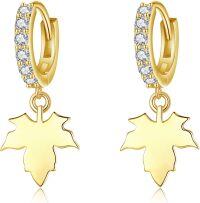 wholesale Gold 925 Sterling Silver Maple Leaf Sagittarius Huggie Hoop Earrings Constellation Jewelry-Maple Leaf