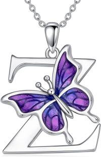 wholesale Sterling Silver Purple Butterfly A Z 26 Letters Pendant Necklace-Letter Z-Letter Z
