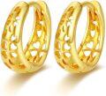 wholesale Gold 925 Sterling Silver Heart Patterned Hollow Out Round Hoop Earrings 24mm Diameter-0-0