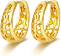 wholesale Gold 925 Sterling Silver Heart Patterned Hollow Out Round Hoop Earrings 24mm Diameter-Four Leaf Clover Earrings