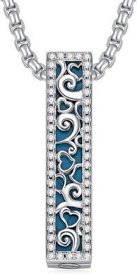 wholesale 925 Sterling Silver Blue Enamel Scrollwork Heart Pendant with Chain and Keepsake Box Set-Turquoise Urn Necklace