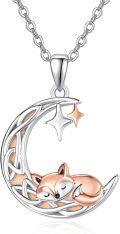 wholesale 925 Sterling Silver Moonstone Sleeping Fox on Crescent Necklace Pendant-0-0