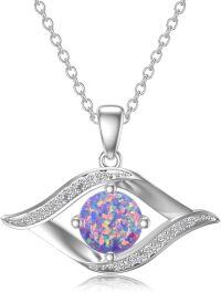 wholesale 14K White Gold Sterling Silver D Color VVS Clarity Evil Eye Diamond Greek Protection Pendant Necklace-B10:Purple opal-B10:Purple opal Sterling Silver-Sterling Silver