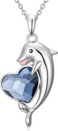 wholesale TOUPOP Dolphin Gifts For Women Sterling Silver Dolphins Crystal Pendant Necklace Ocean Jewelry For Mom Birthday Graduation Gifts For Her -0-0