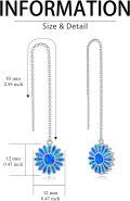 wholesale 925 Sterling Silver Blue Opal Flower Drop Dangle Threader Earrings Gift for Women Girls-0-4