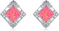 wholesale 925 Sterling Silver Pink Fire Opal Square Stud Earrings with Cubic Zirconia Accents - Minimalist s for Her-style 10