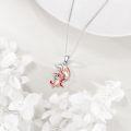 wholesale 925 Sterling Silver Cartoon Fox Pendant Necklace with Red Accents and Crystal Eyes-0-4