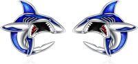 wholesale 925 Sterling Silver Shark Blue Enamel Stud Earrings for Women Girls Gift Ideas-Shark earrings