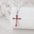 wholesale  925 Sterling Silver & 5A Cubic Zirconia Garnet Birthstone Cross Necklace for Women January Faith Jewelry Gift-0-2