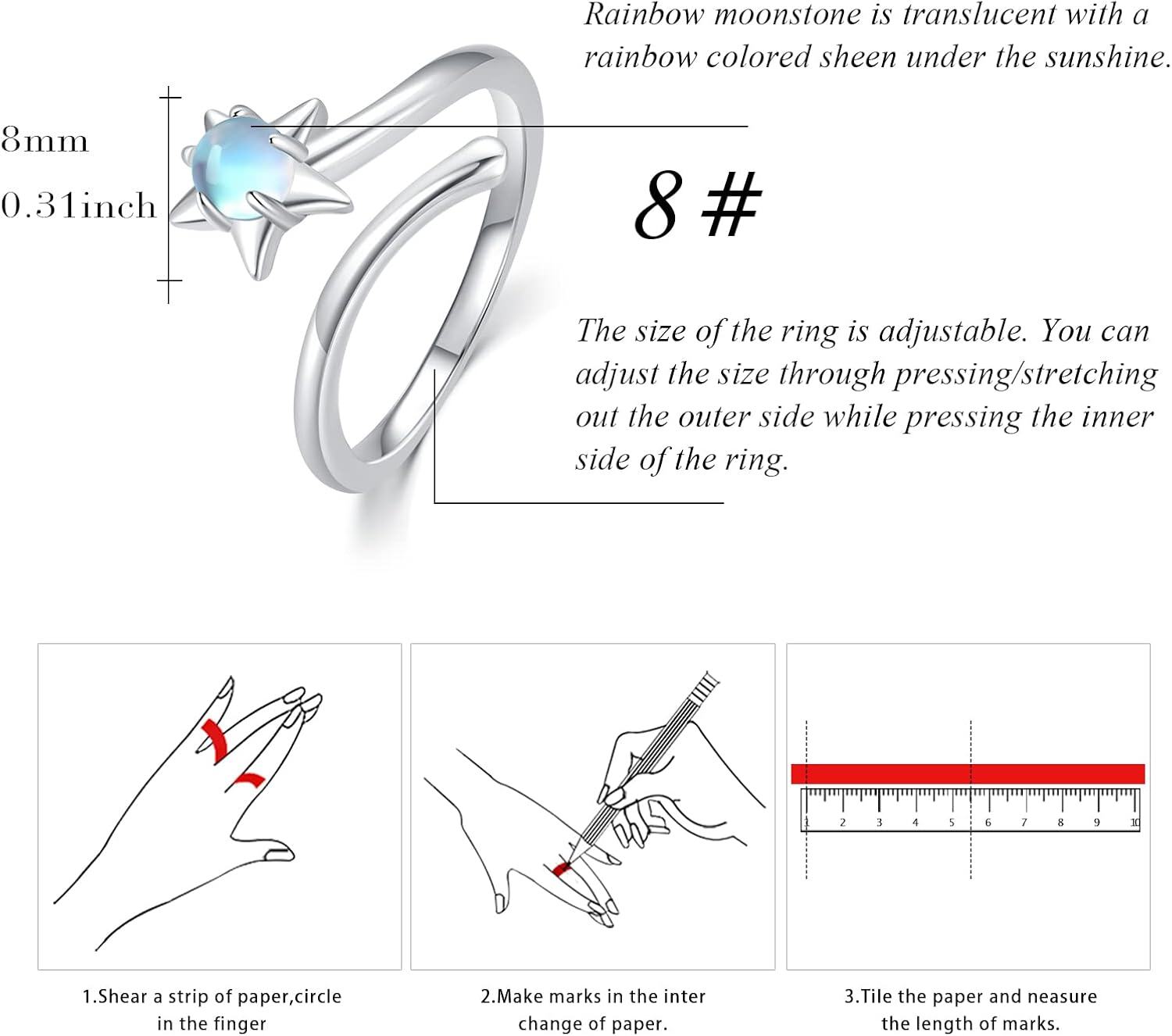 wholesale 925 Sterling Silver Moonstone Adjustable Rings Star Infinity Feather Wings Leaf Bands-0-5