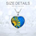 wholesale 925 Sterling Silver Blue & Yellow Daisy Heart-Shaped Resin Pendant Necklace-0-5