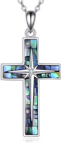 wholesale 925 Sterling Silver Abalone Shell Inlay Star Pendant Necklace for Women and Men Jewelry-Cross