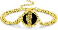 wholesale 925 Sterling Silver Plated 24K Gold  Saint Jude Charm Bracelet with Black Stone and Religious Symbols-Gold-St Jude