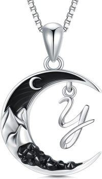 wholesale Sterling Silver Black Moon A Z Initial Necklace 26 Letter Pendant-Letter-Y