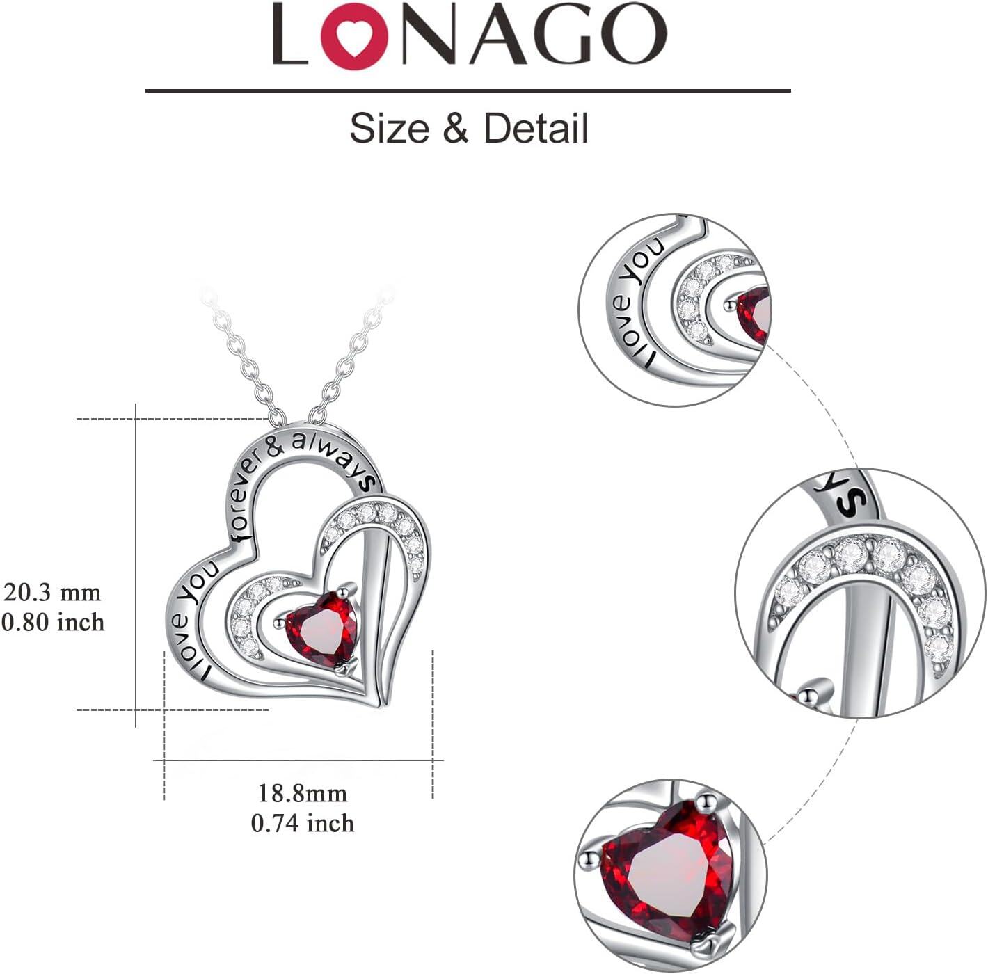 Sterling Silver CZ Heart Birthstone Necklace for Women Anniversary Gift-0-5