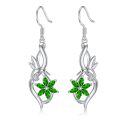wholesale 925 Sterling Silver White Gold Plated Hummingbird Green Crystal Flower Drop Earrings-0-0
