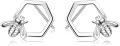 wholesale 925 Sterling Silver Bee Hexagon Stud Earrings Honeycomb  for Her-0-0