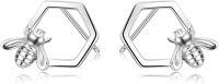 wholesale 925 Sterling Silver Bee Hexagon Stud Earrings Honeycomb  for Her-Bee earrings