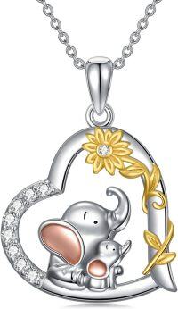 wholesale 925 Sterling Silver Heart-Shaped Elephant Family Pendant Necklace for Women's Gifts-Elephant Family 2