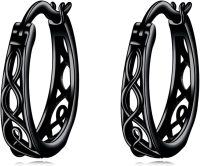 wholesale 925 Sterling Silver Gold Small Huggie Filigree Hoop Earrings for Women - Birthday Gift Ideas-Celtic Knot-Black-Celtic Knot-Black