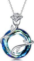 wholesale 925 Sterling Silver Blue Austrian Crystal Infinity Rose Pendant Necklace-0-0