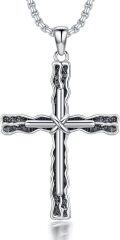 wholesale 925 Sterling Silver Mens Black Cross Necklace with Turquoise Pendant-0-0