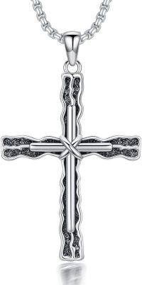 wholesale 925 Sterling Silver Mens Black Cross Necklace with Turquoise Pendant-4-1