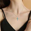 wholesale 925 Sterling Silver Turquoise Cross Pendant Necklace for Women-0-1