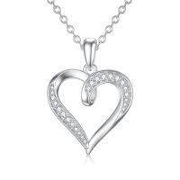 wholesale 14K Gold Open Heart with Cubic Zirconia Pave Set Pendant Necklaces for Women 18 Chain Length-White Gold