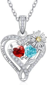 wholesale  Sterling Silver Daisy Heart Birthstone Necklace for Women -01-03-Jan-Mar